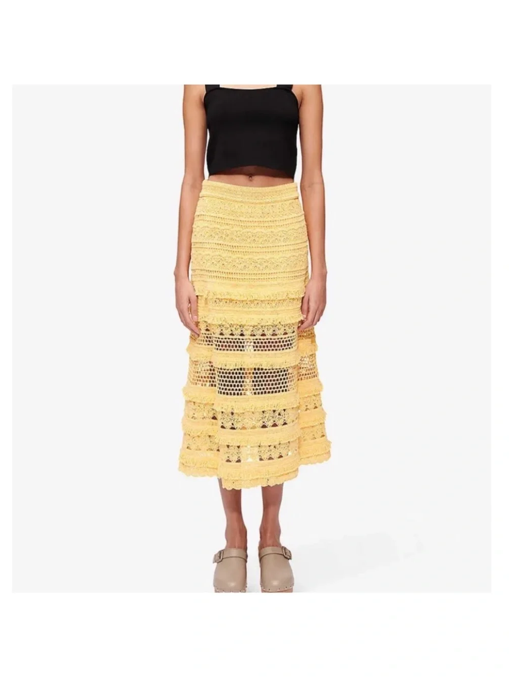 NWT Maje Juarez Crochet-Cotton Knit Midi Skirt Size 36 - Small